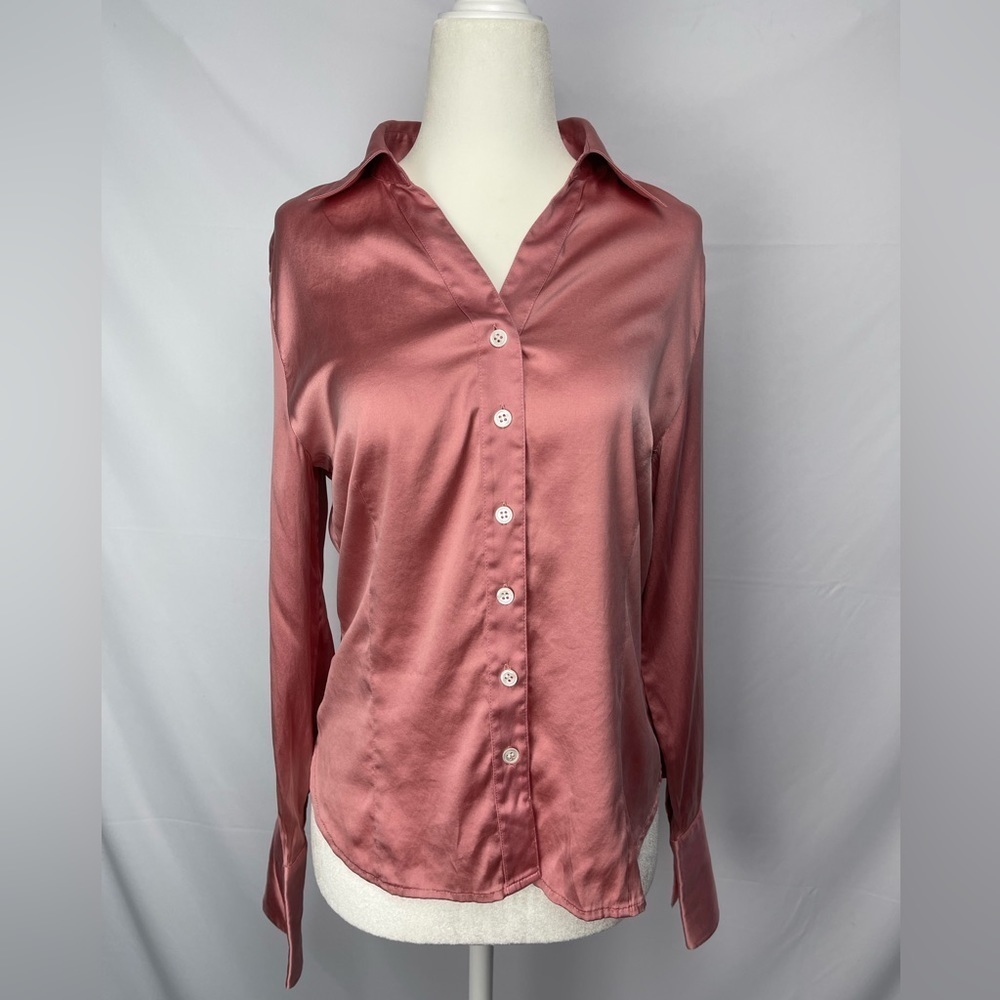 Valerie Stevens mauve pink silk blend button down dress shirt women’s size PM